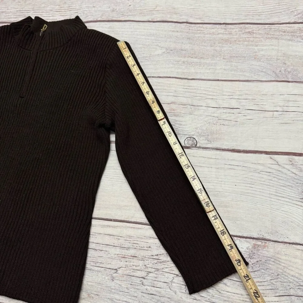 St John Sport by Marie Gray Ribbed Mock Neck Sweater Brown 1/4 Zip Size Large